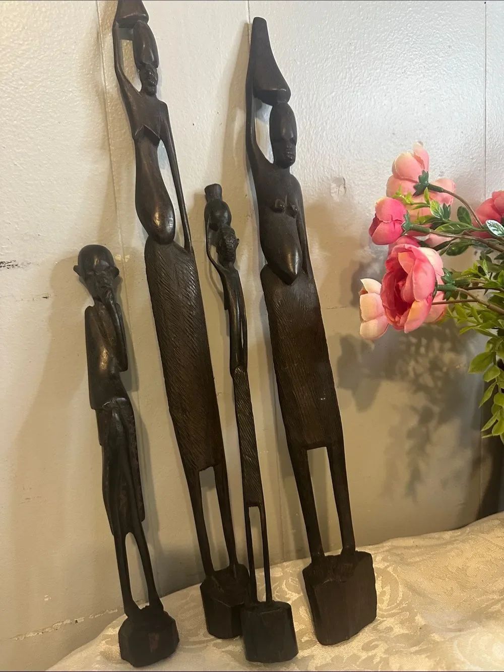 Hand-Carved Wooden Figurine Set of 4